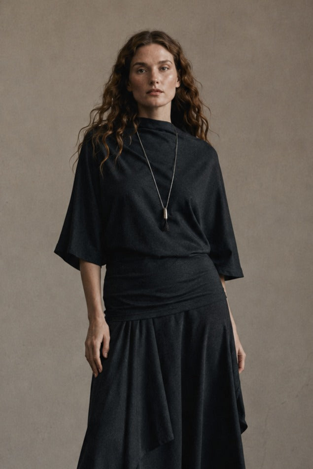 Stretchy mock-neck poncho top | 4 color