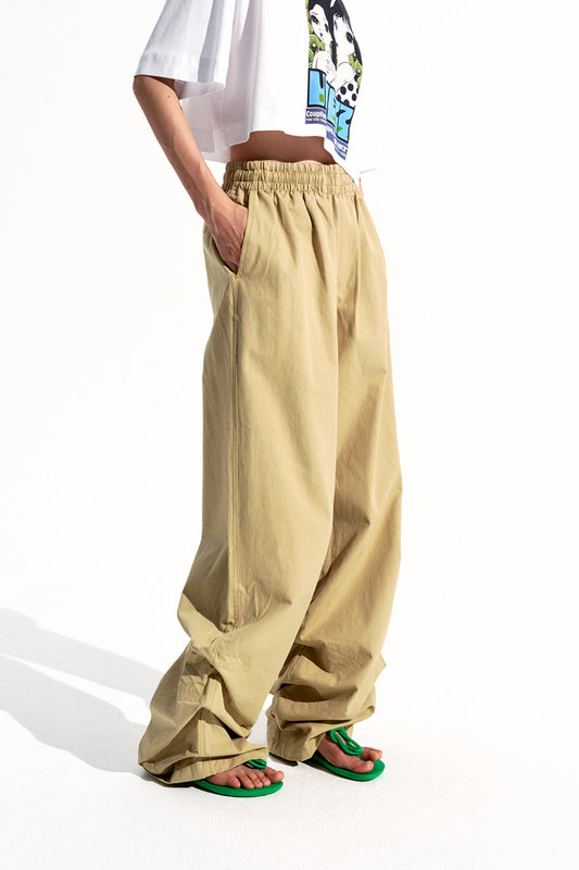 100% cotton pleated cuff straight-leg pants