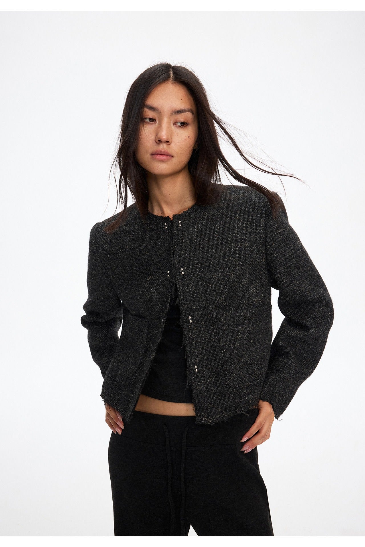 Wool-linen blend cropped jacket | 2 color
