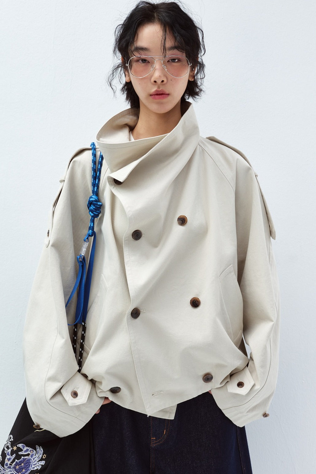 Cotton funnel neck Petal hem jacket | 3 color