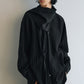 Lyocell-cotton scarf collar loose V-neck shirt | 3 color