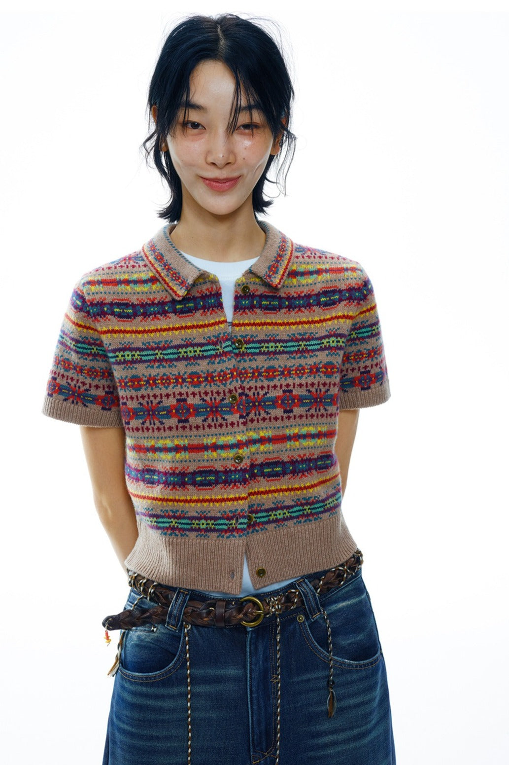 Wool riched vintage charm Fair-isle cardigan | 2 color