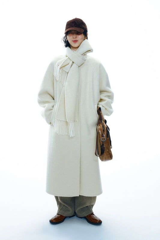 Wool-silk-angora double-face coat with a scarf | 2 color
