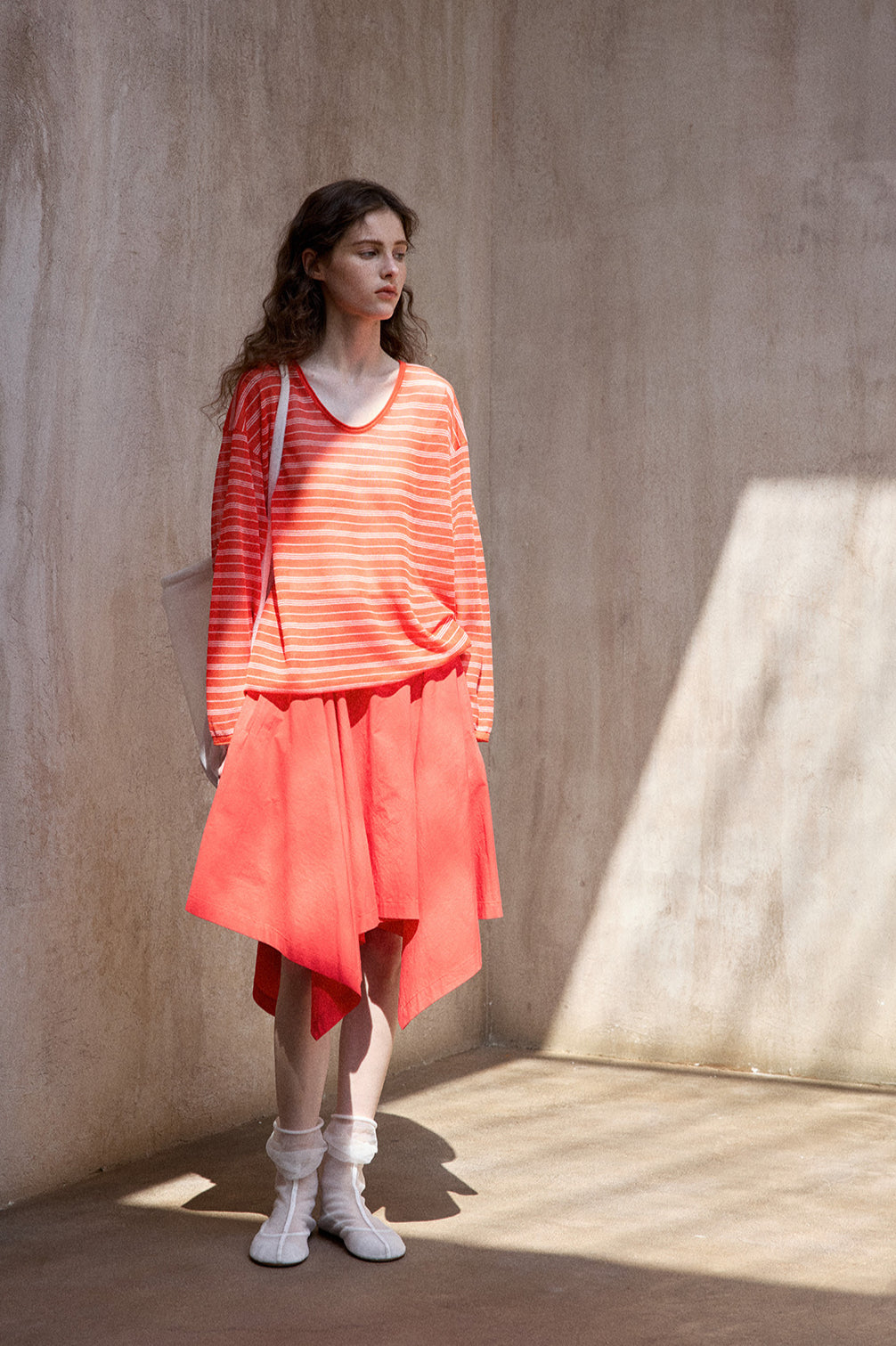 "Ohmi Bleach" cotton handkerchief-style midi skirt | 3 color