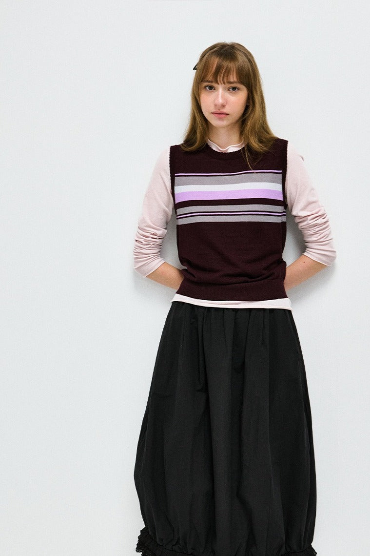 Stripes wool-blend knit vest | 4 color