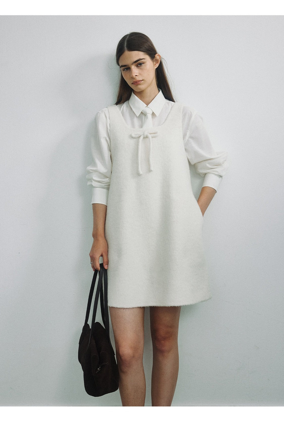 Minimalist wool-blend vest dress | 2 color