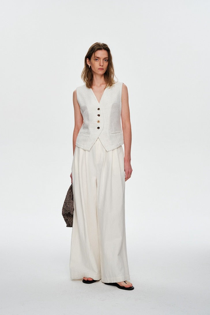 Chaleco de mezcla de lino con cintura calada | 2 colores