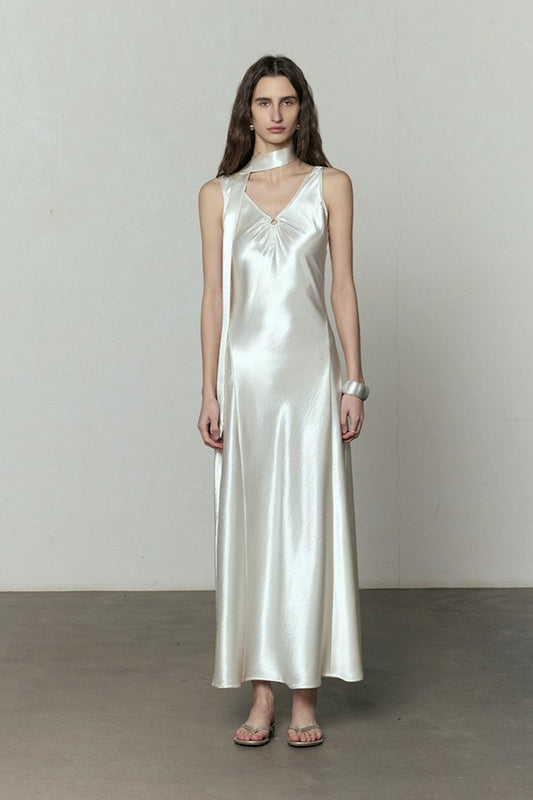 V-neck maxi glows dress with a tie| 3 color