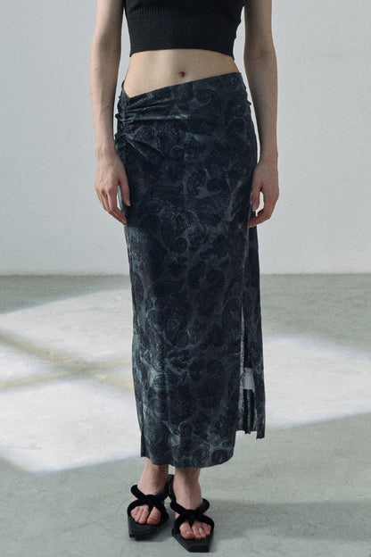 High elastic velvet cashew pleated skirt | 2 color