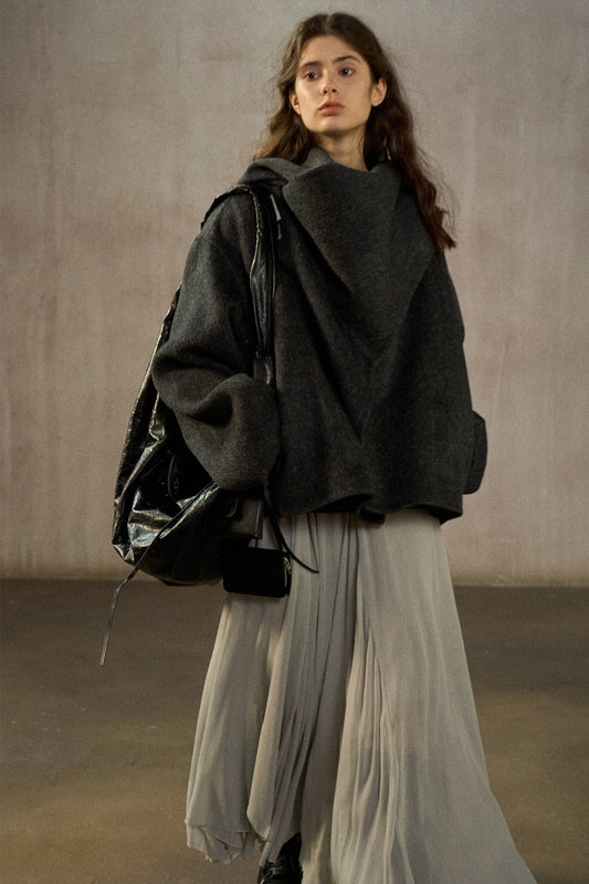 Wool-silk-angora double-faced jacket scarf collar | 4 color