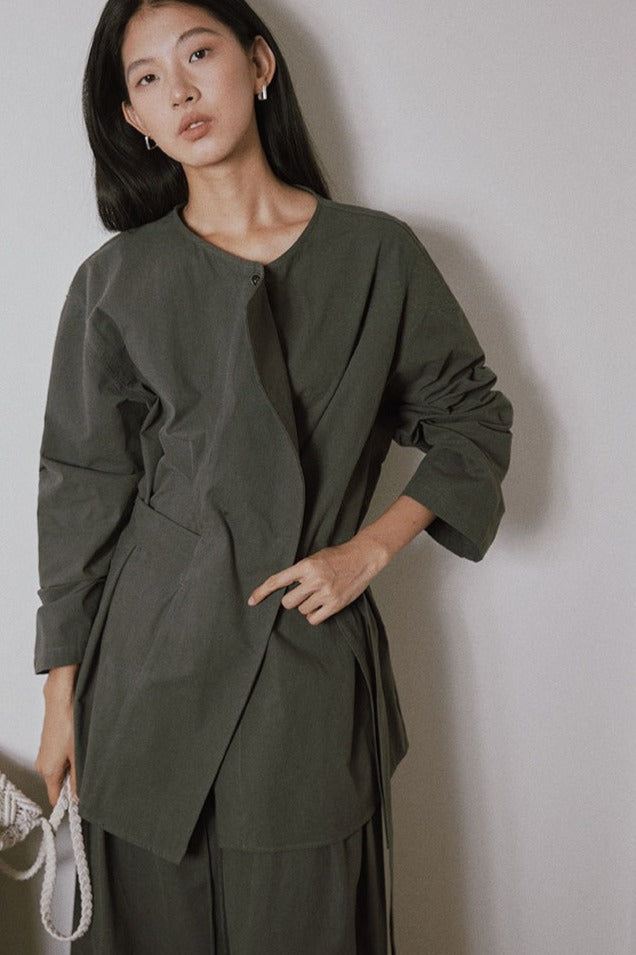 100% cotton crisp tie-belt overshirt | 2 color