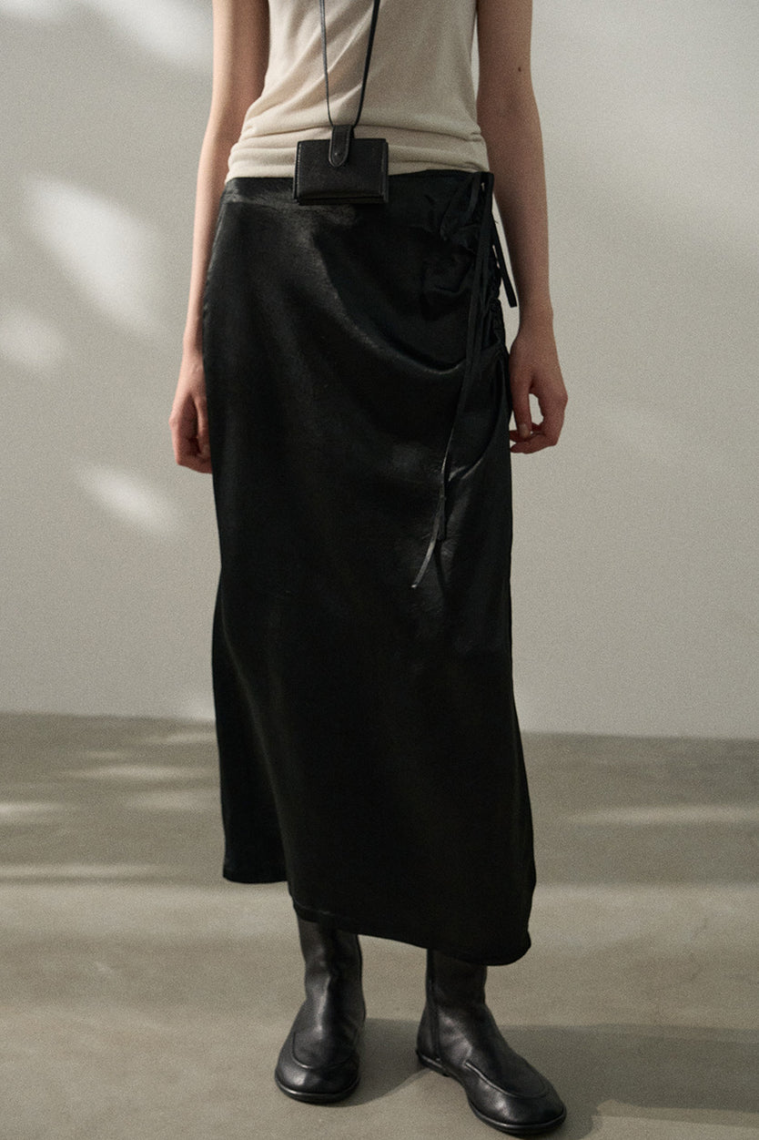 100% acetate crinkled textured skirt | 4 color