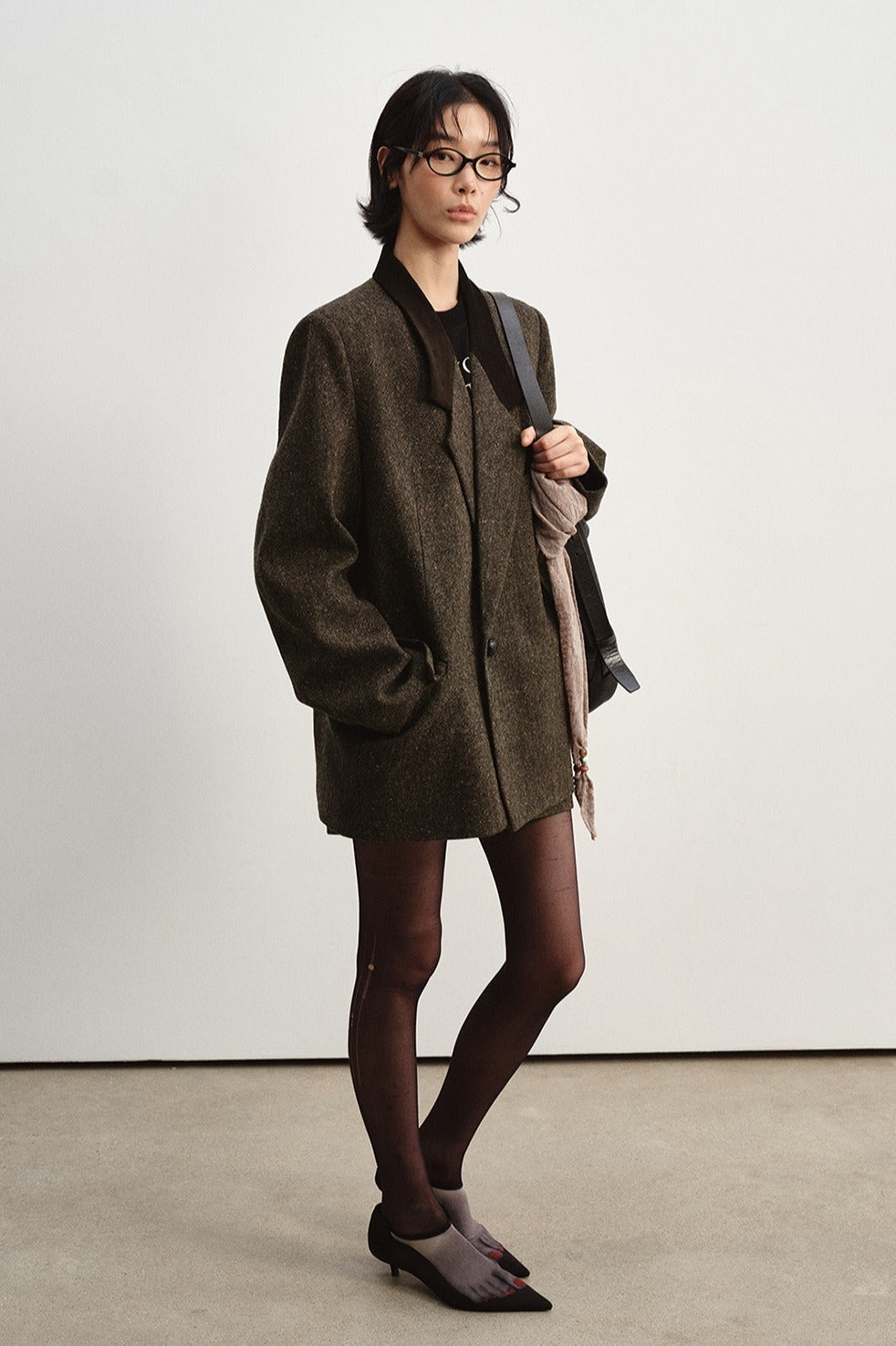 Wool blend loose-fit contrasting design jacket | 2 color