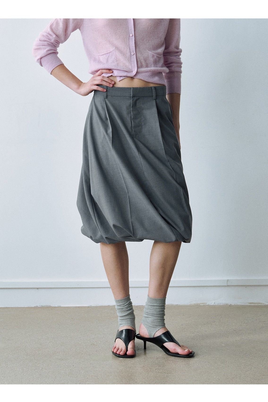 Worsted wool pleated midi skirt | 3 color