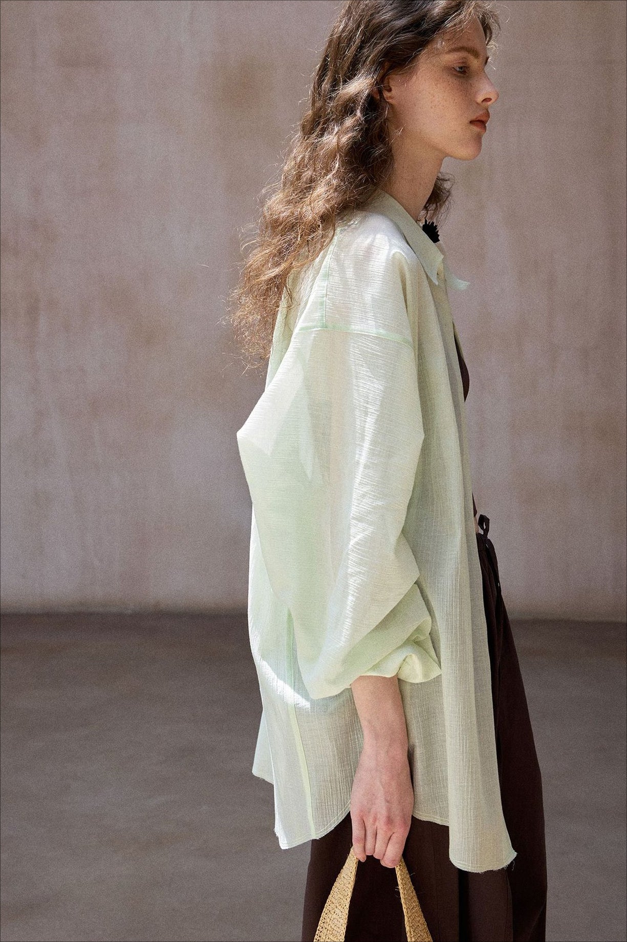 Cotton blend textured and sheer loose shirt | 3 color