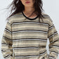 Cotton blend velvet-texture striped T-shirt | 5 color