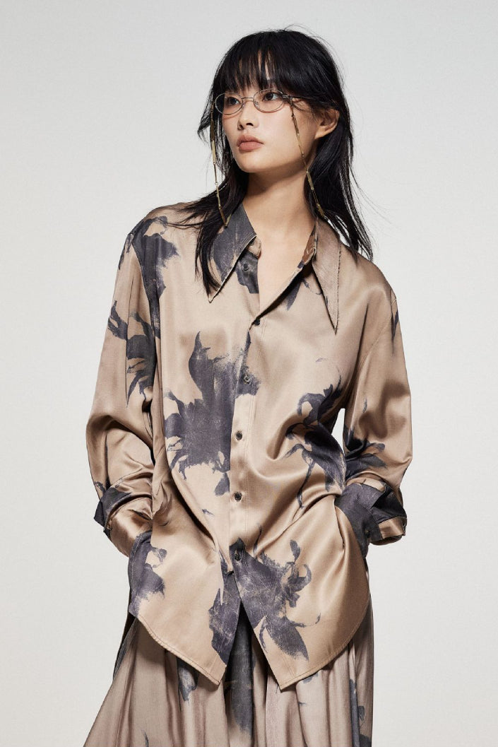 Artist ink painting style oversized silhouette long shirt | 2 color