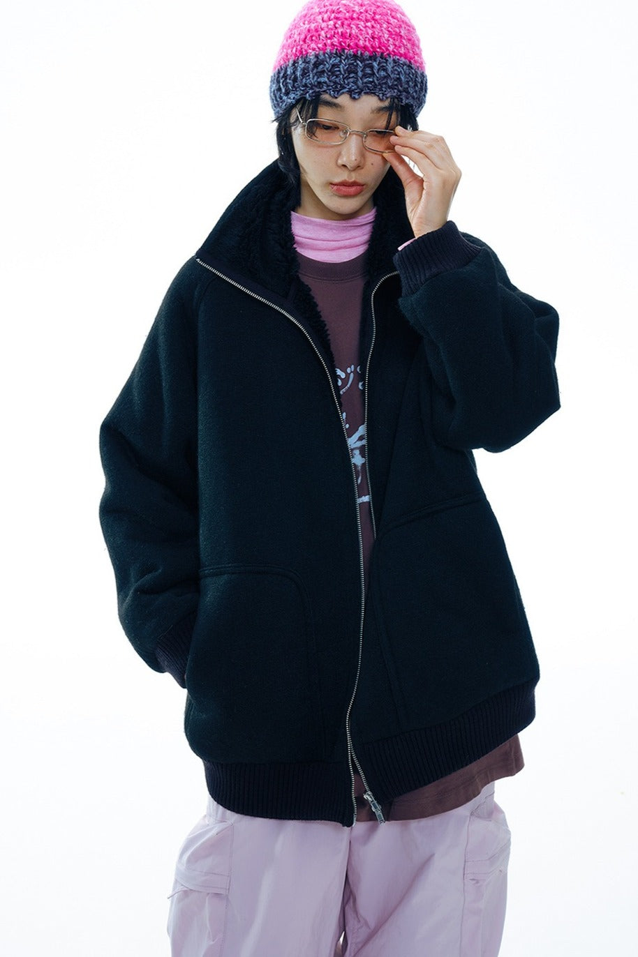 Plush wool-blend “pearl-fleece” oversized jacket | 2 color