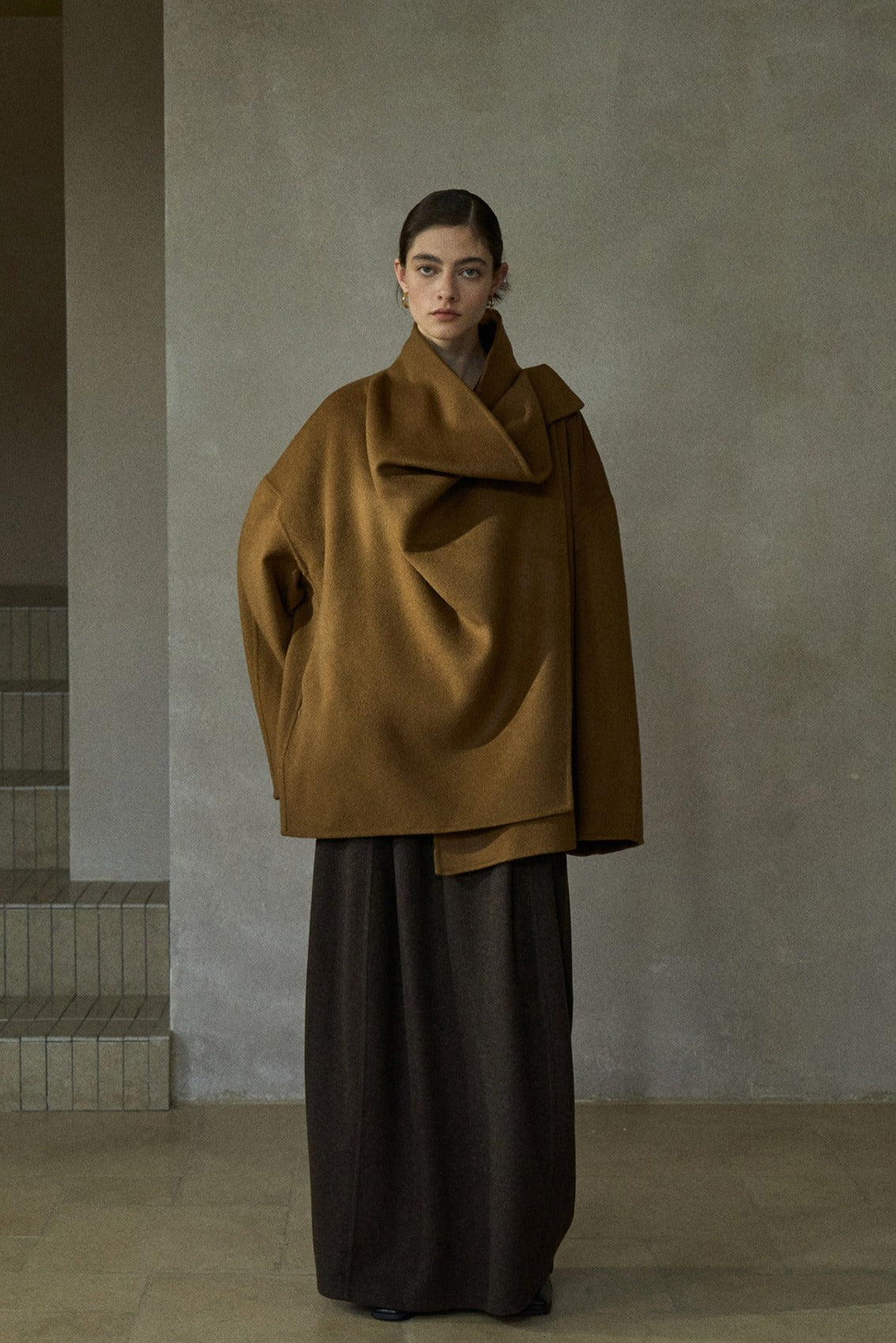 Wool riched loose fit drape collar jacket | 3 color