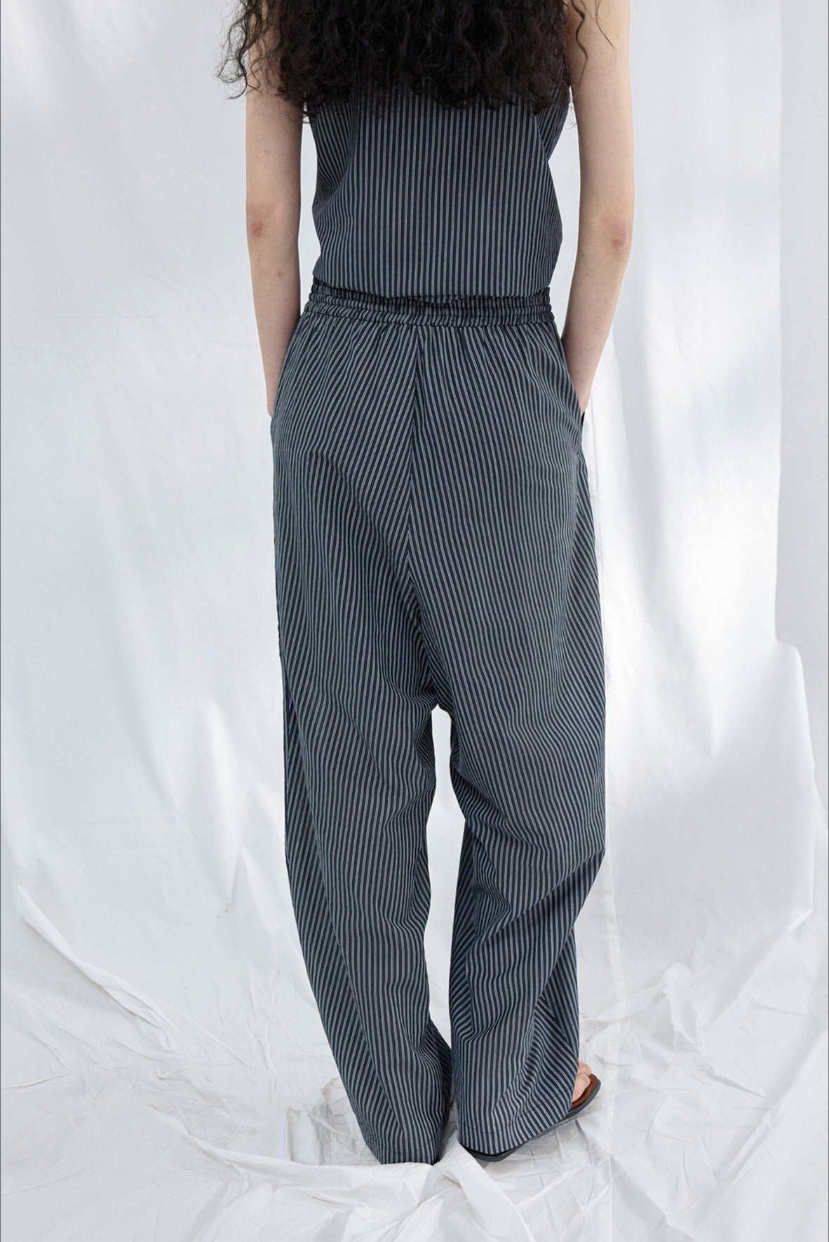Lyocell blend loose fit stripped pants | 2 color