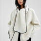 Wool-cashmere-silk loose fit V-neck jacket with a scarf