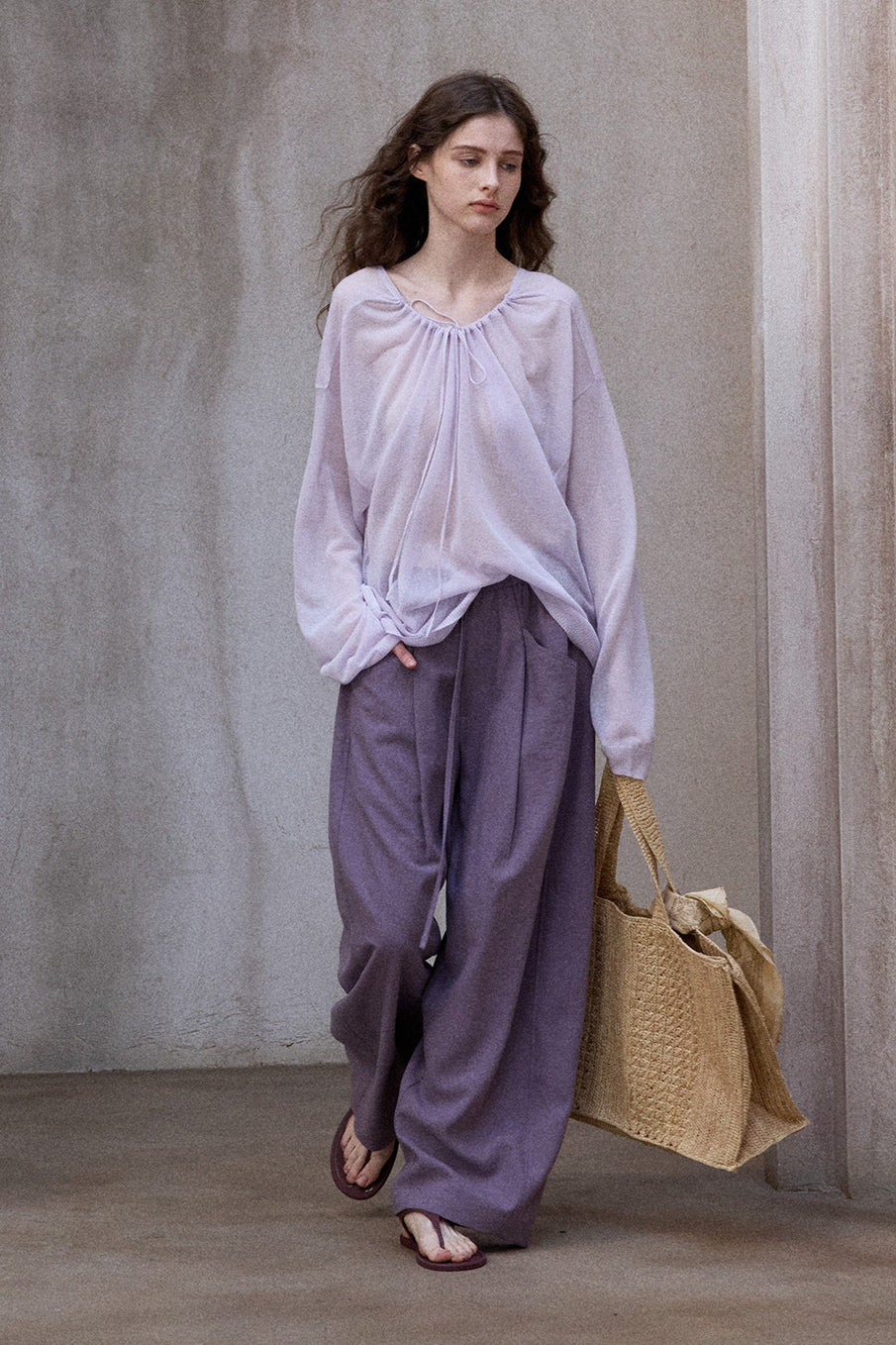Wide leg elastic waist pants
