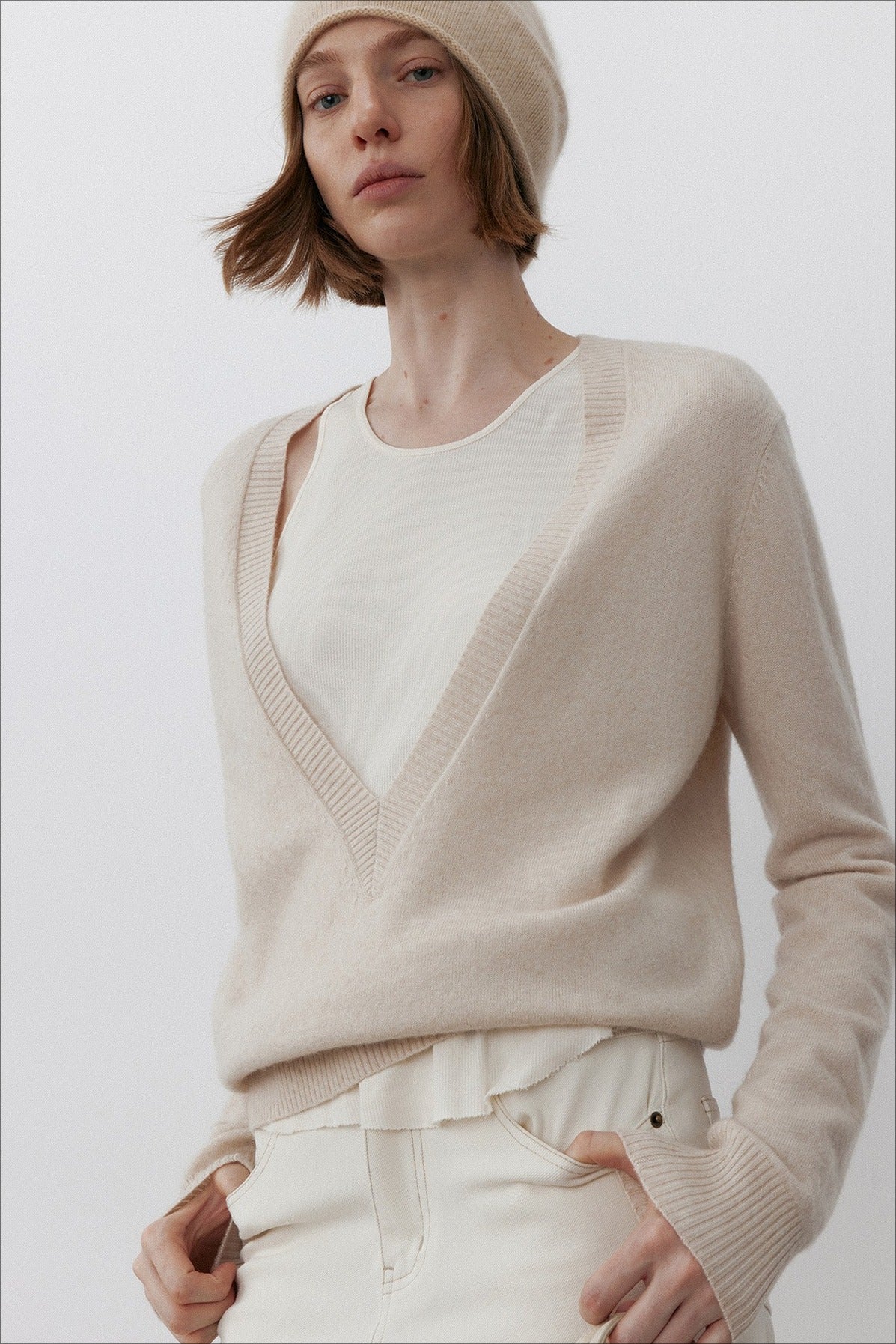 Wool blend deep V-neck cozy sweater | 2 color