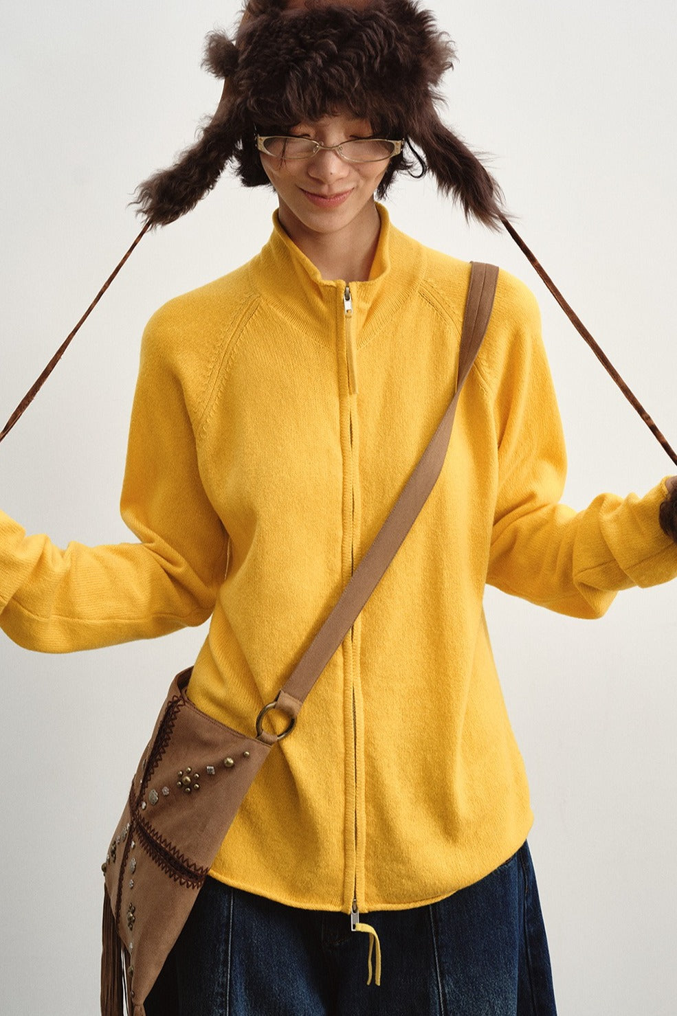 Wool blend slouchy fit dual-zip cardigan | 8 color