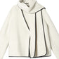 Wool-cashmere-silk loose fit V-neck jacket with a scarf