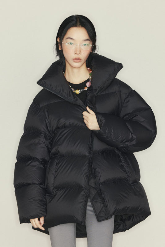 Medium long fluffy outwear down jacket | 6 color