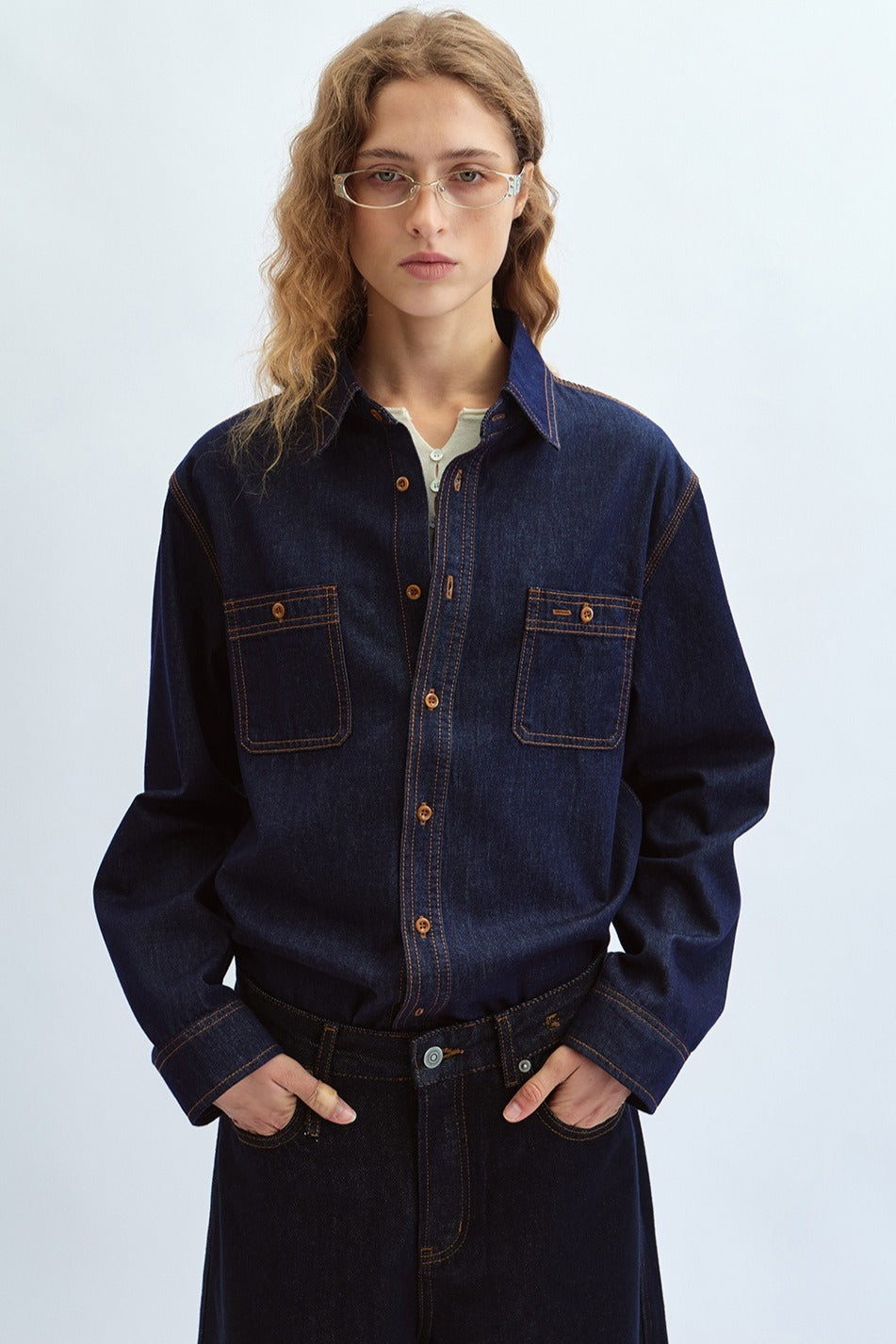 Vintage-washed denim shirt jacket | 2 color
