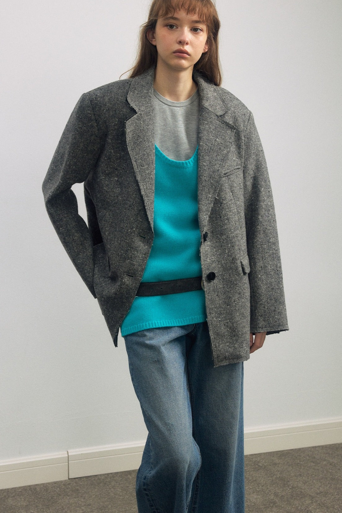 Wool riched structured sharp tweed blazer jacket | 2 color