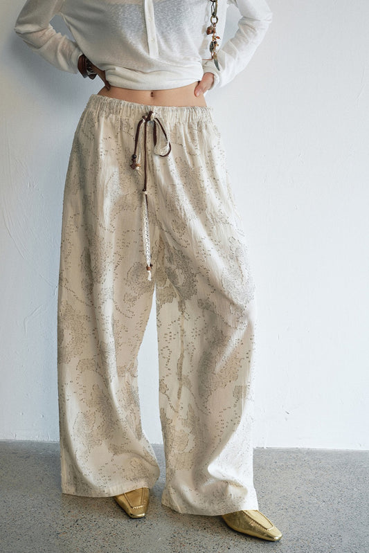 100% cotton textured jacquard relaxed-fit pants