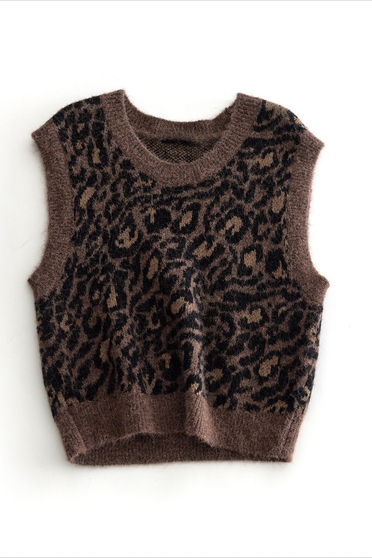 Alpaca blend retro leopard vest | 2 color