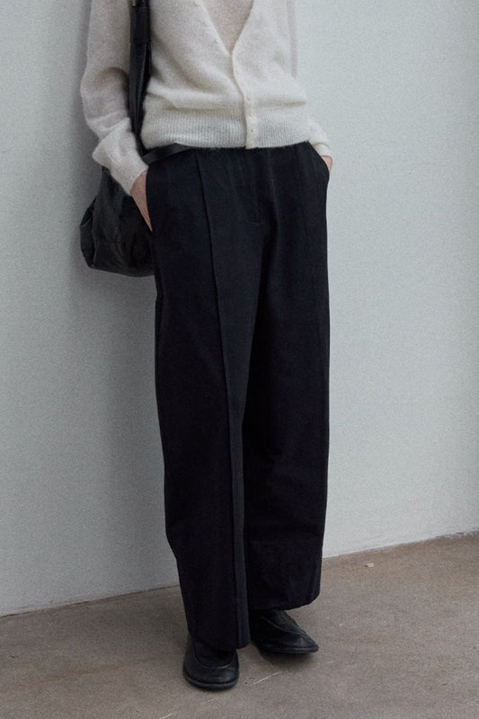 Cotton blend wide-leg slight curved pants | 4 color