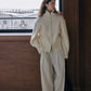 100% wool rib high collar dual-zipper cardigan