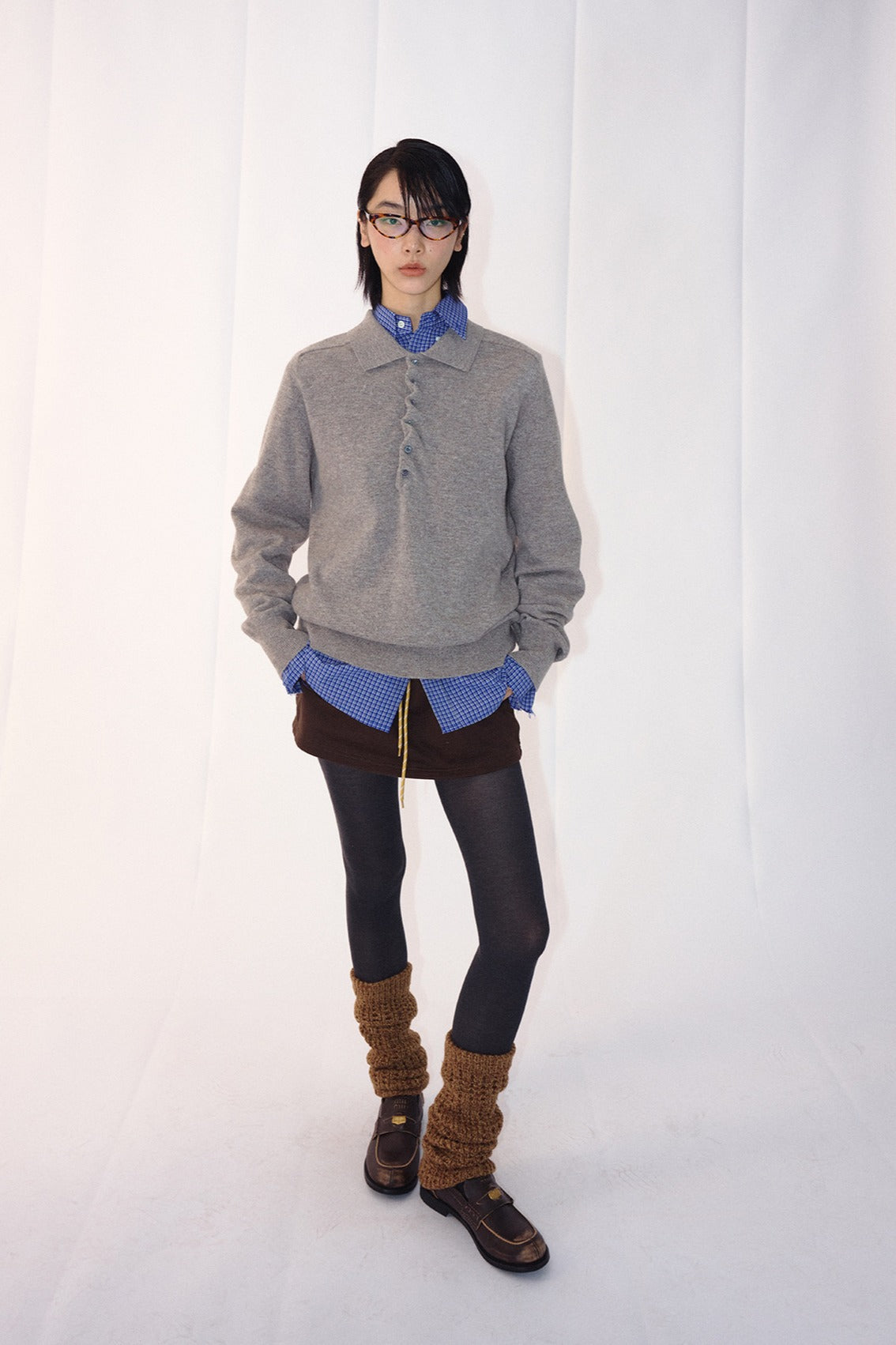 100 wool pleated placket polo sweater | 3 color