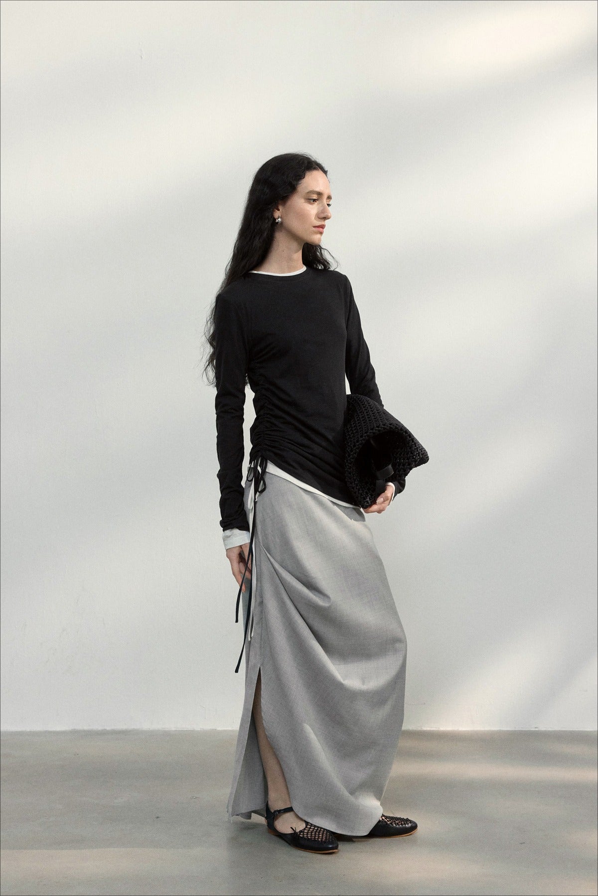 Haut en maille plissée asymétrique en lin et coton | 5 couleurs