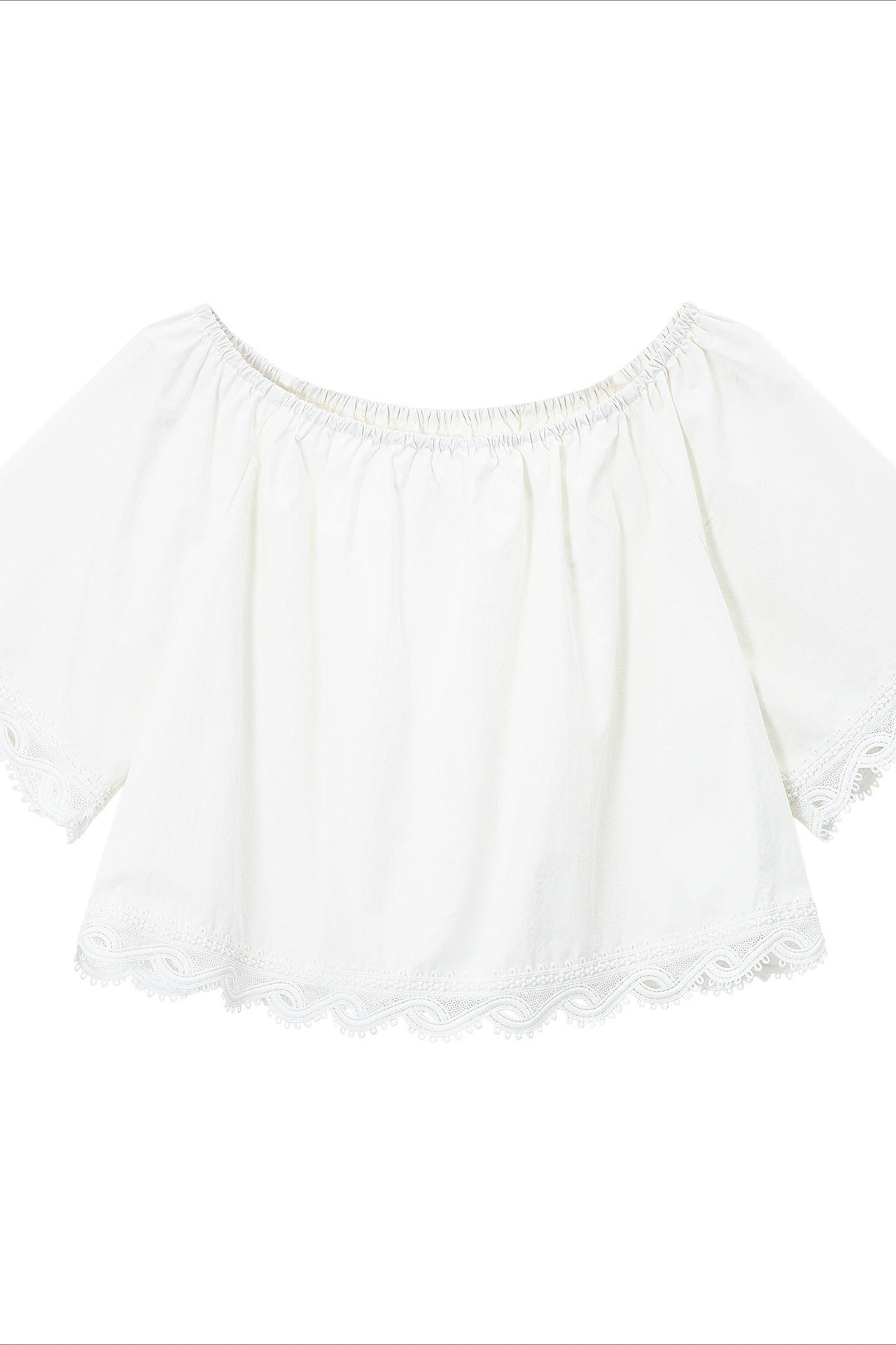 Cotton off-shoulder cropped lace trim top | 3 color
