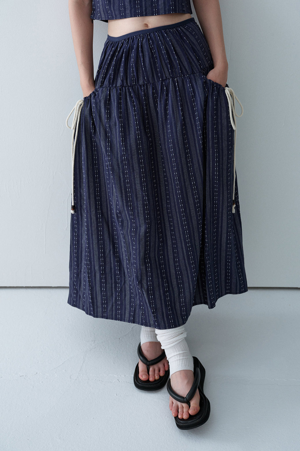Cotton blend bohemian-style striped skirt