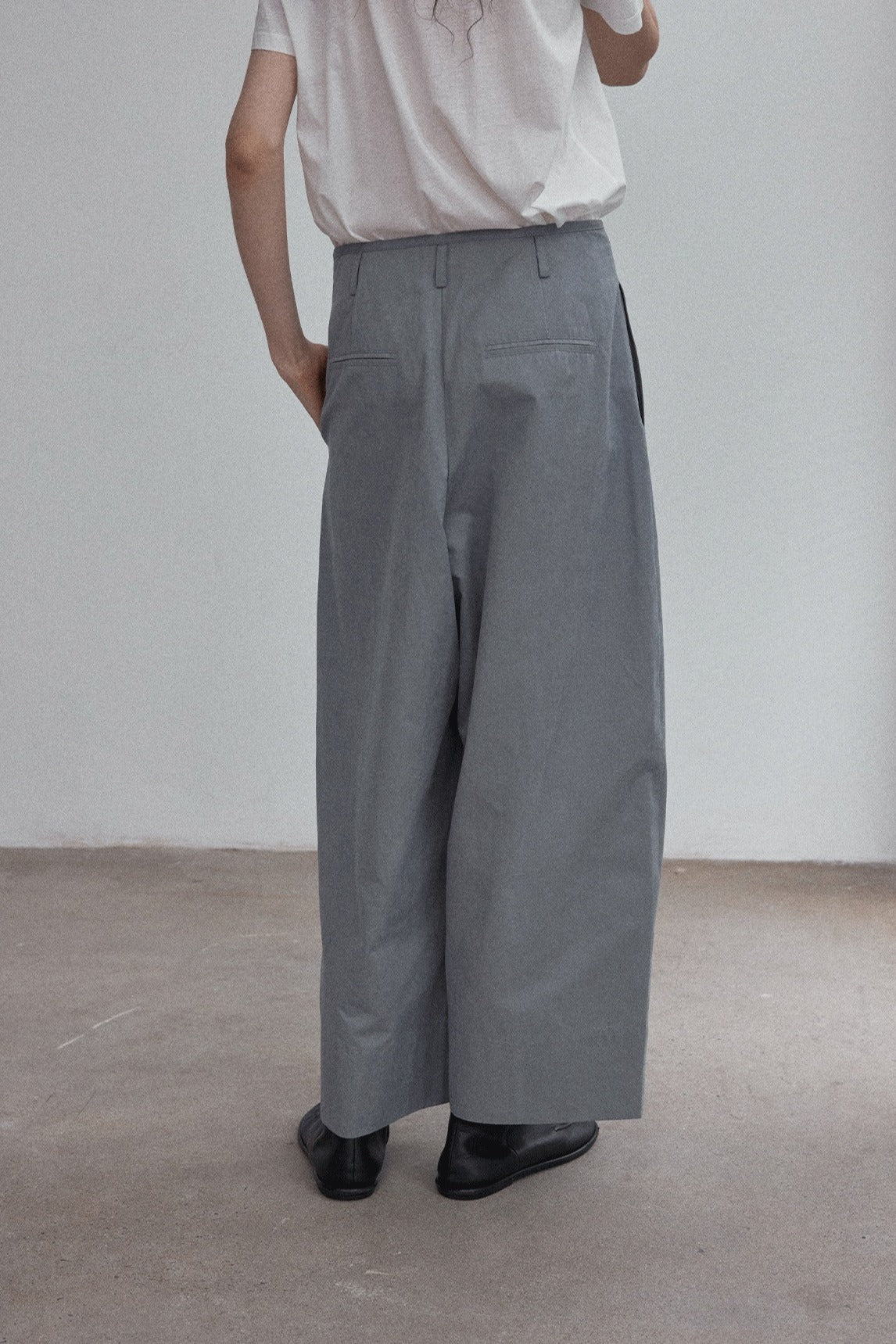 Cotton blend wide-leg slight curved pants | 4 color