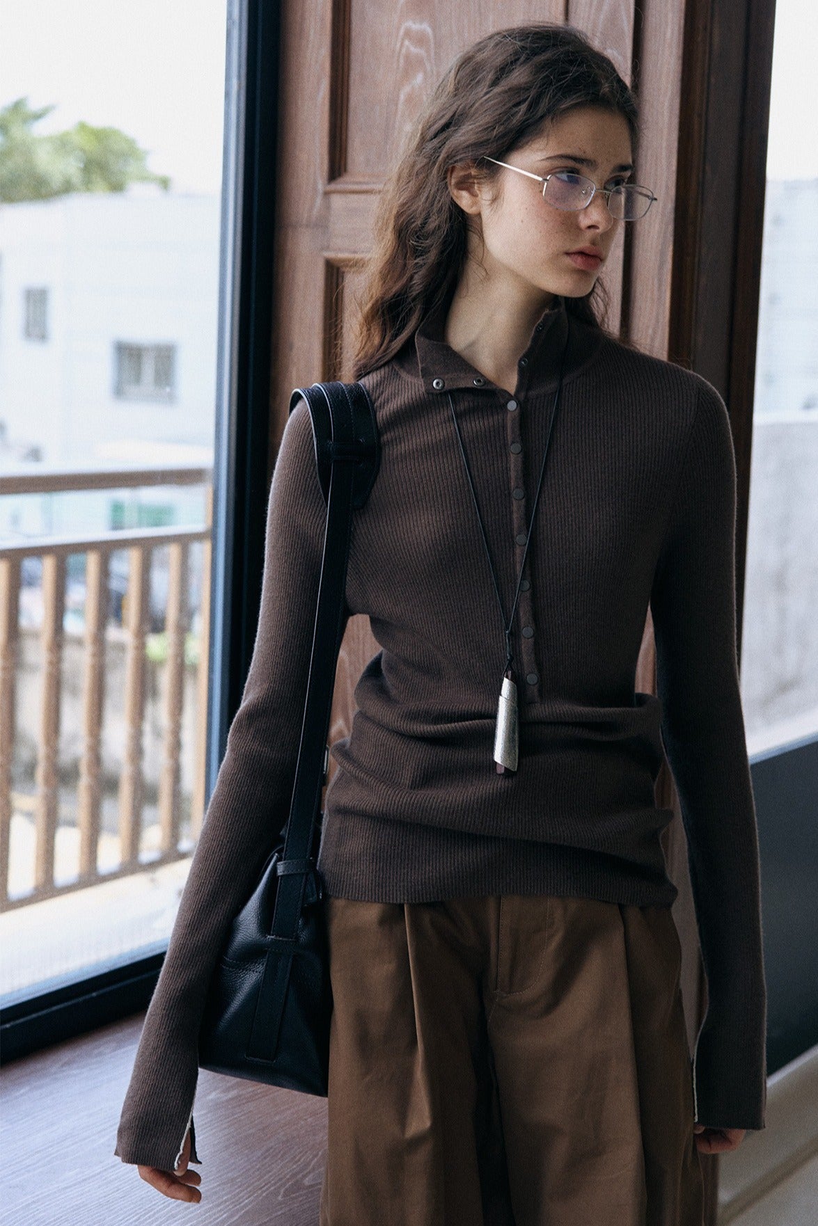 Wool blend stand-up collar ribbed base knitwear | 2 color