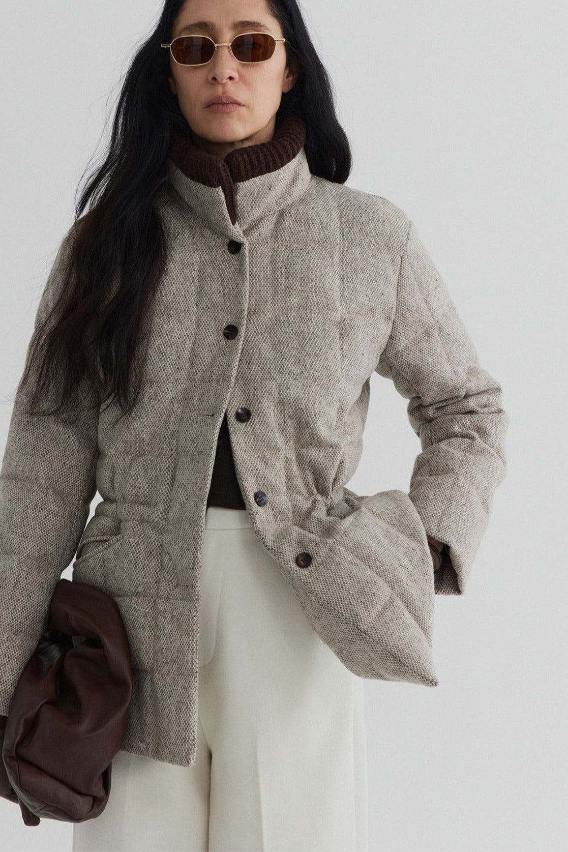 Wool blend fabric with duck down quilted down jacket | 2 color