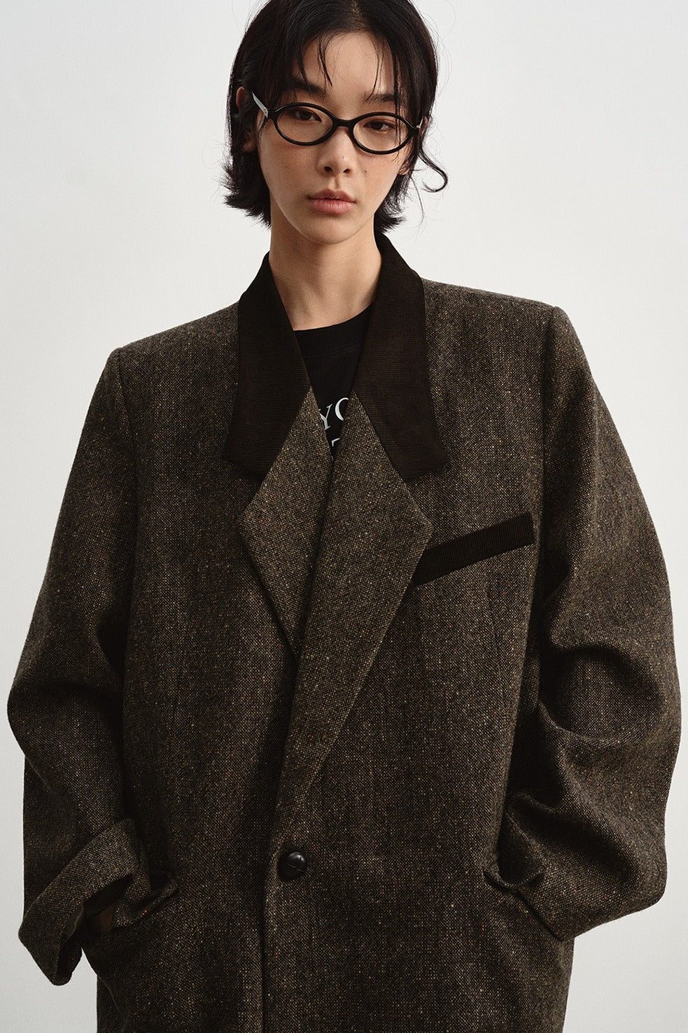 Wool blend loose-fit contrasting design jacket | 2 color