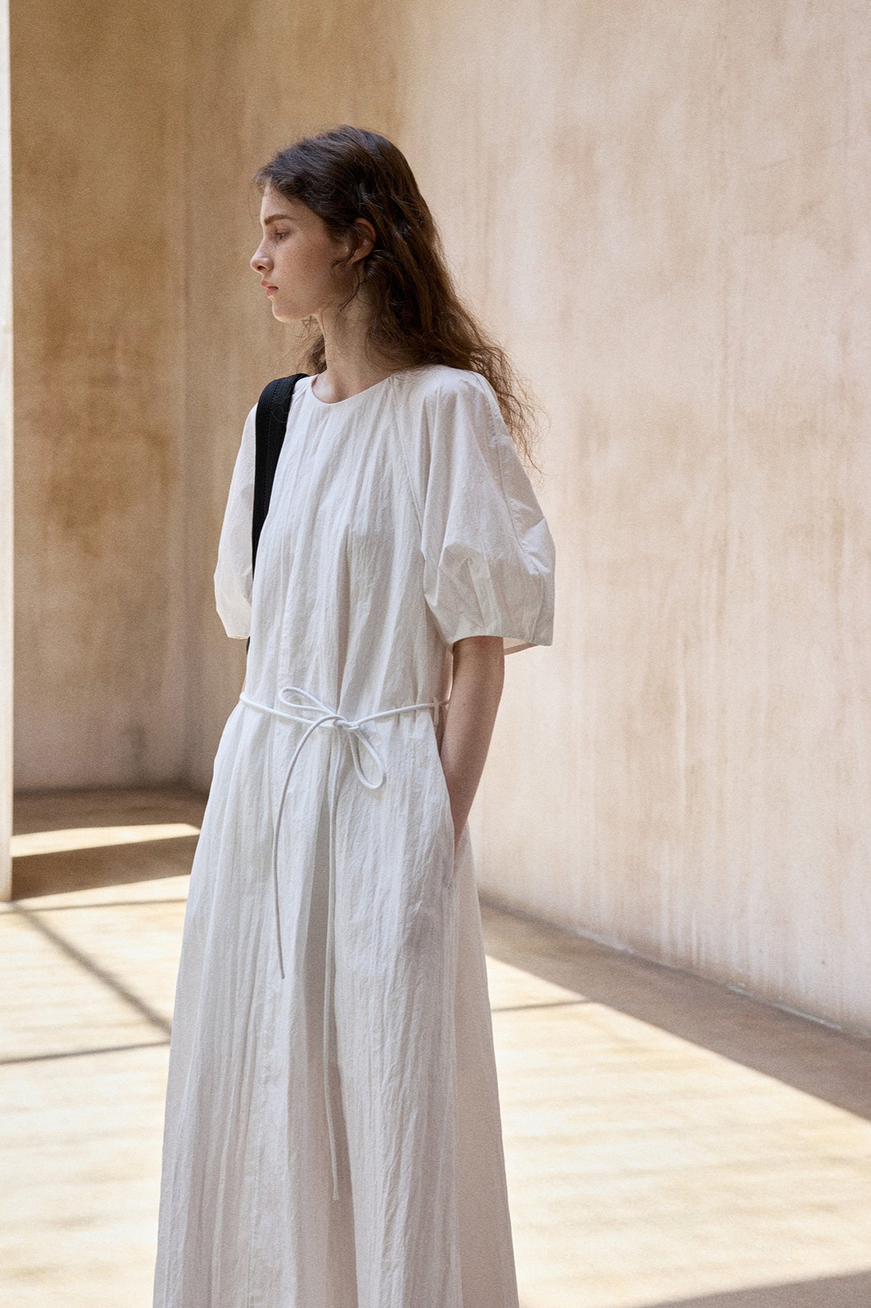 Cotton blend textured fabric peplum sleeves dress | 4 color