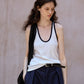 Cotton blend elastic color contrast tank top | 3 color