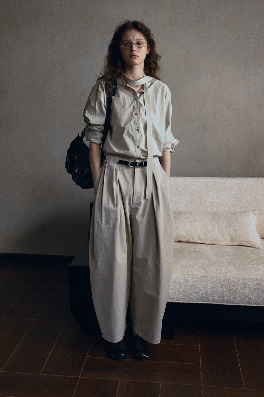 Cotton pleated curved pants | 4 color