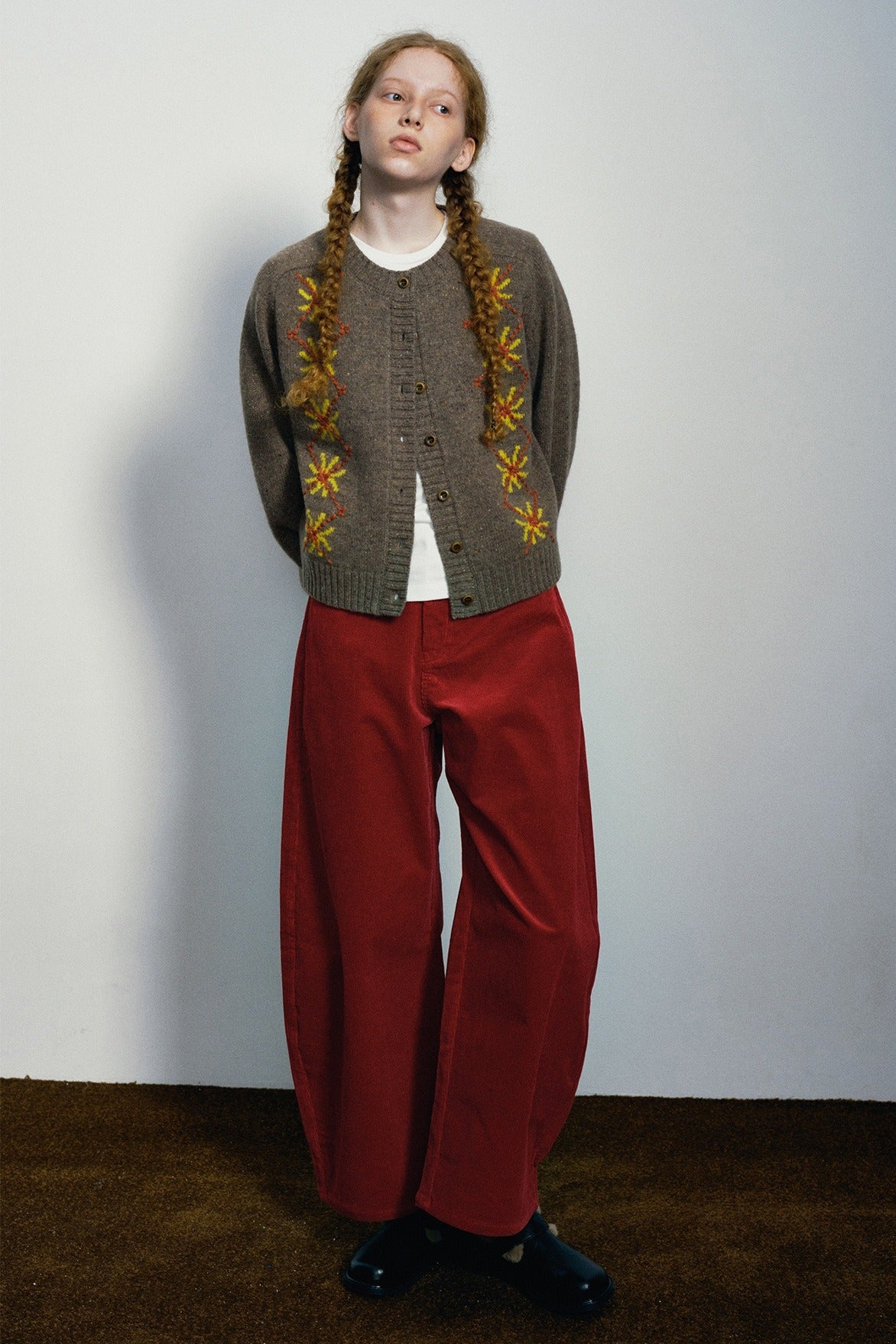 High-waisted corduroy curved-leg casual pants | 3 color