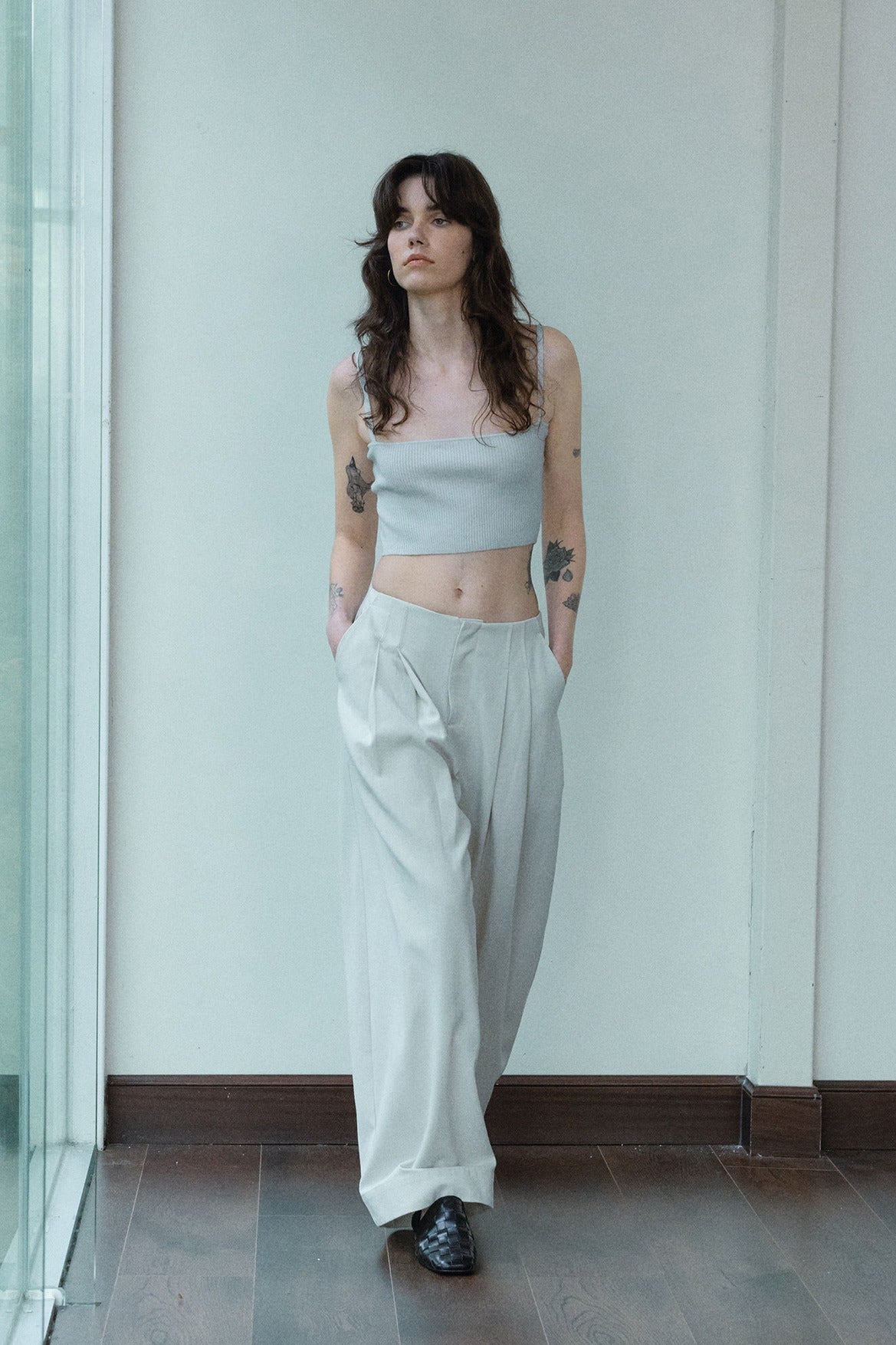 Cotton blend pleated waist casual wide leg pants | 3 color