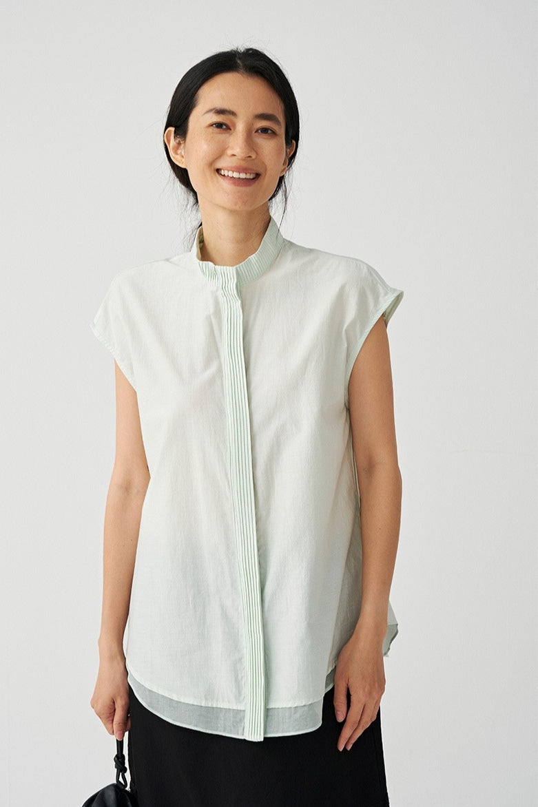 Minimalist stand-collar sleeveless top | 3 color